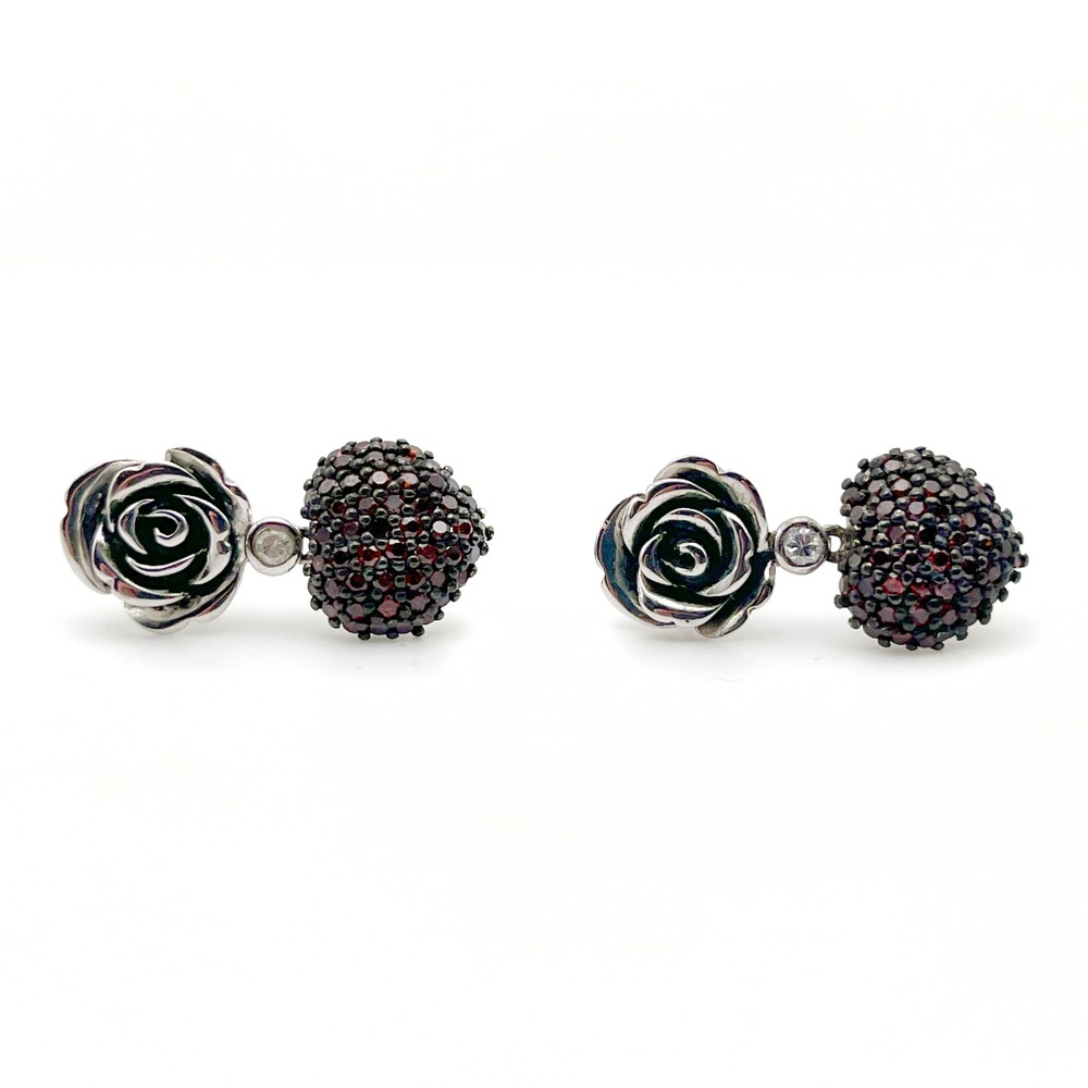 Giorgio Martello Milano 925 Silver and Ruby Pavé Earrings | Vintage 80's - Picture 5 of 9